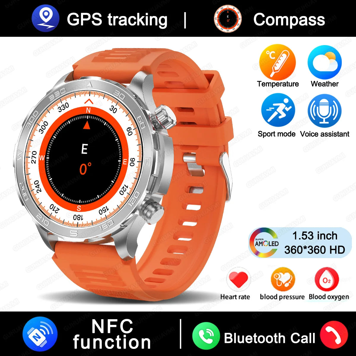 2025 New For Huawei IP68 Waterproof GPS Sports Smart Watch Men AMOLED HD Screen Heart Rate NFC Bluetooth Call Smart Watch Woman