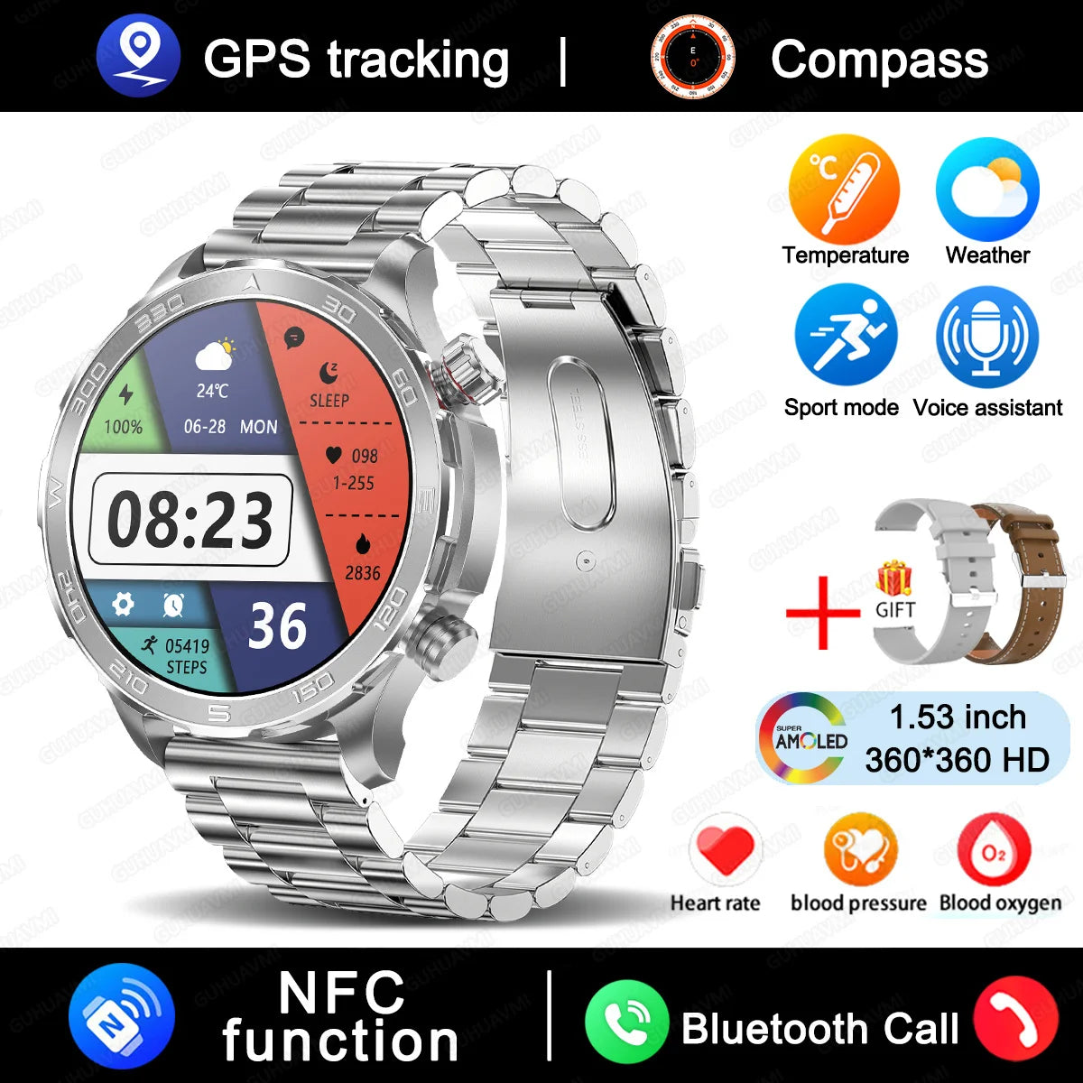 2025 New For Huawei IP68 Waterproof GPS Sports Smart Watch Men AMOLED HD Screen Heart Rate NFC Bluetooth Call Smart Watch Woman