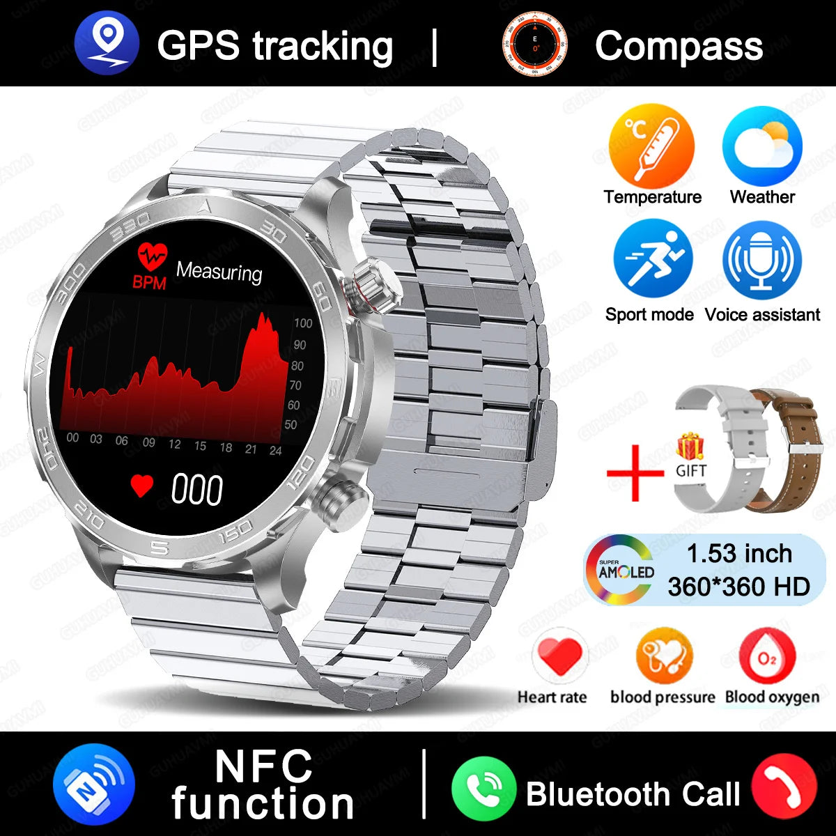 2025 New For Huawei IP68 Waterproof GPS Sports Smart Watch Men AMOLED HD Screen Heart Rate NFC Bluetooth Call Smart Watch Woman