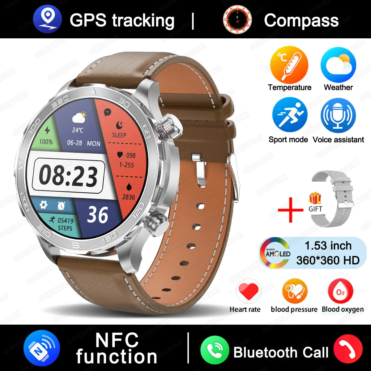 2025 New For Huawei IP68 Waterproof GPS Sports Smart Watch Men AMOLED HD Screen Heart Rate NFC Bluetooth Call Smart Watch Woman