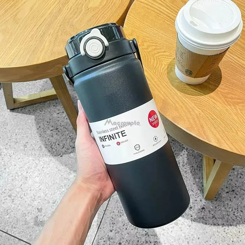 1.2L Large Capacity Bottle with Straw Stainless Steel Double Drinking Straw Thermal Water Bottle Keep Cold and Hot Thermos Cup