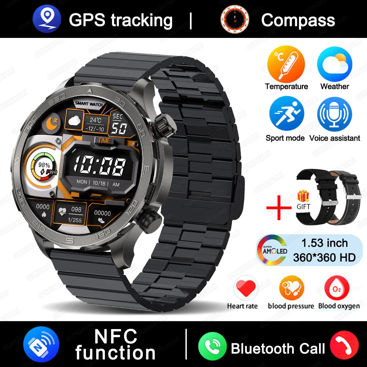2025 New For Huawei IP68 Waterproof GPS Sports Smart Watch Men AMOLED HD Screen Heart Rate NFC Bluetooth Call Smart Watch Woman