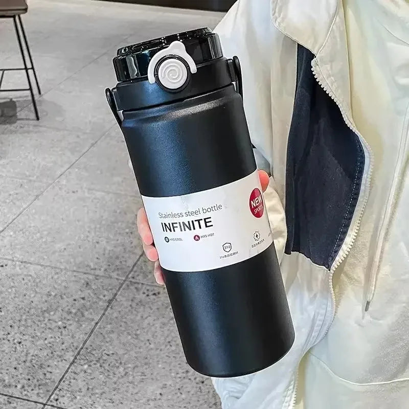 1.2L Large Capacity Bottle with Straw Stainless Steel Double Drinking Straw Thermal Water Bottle Keep Cold and Hot Thermos Cup