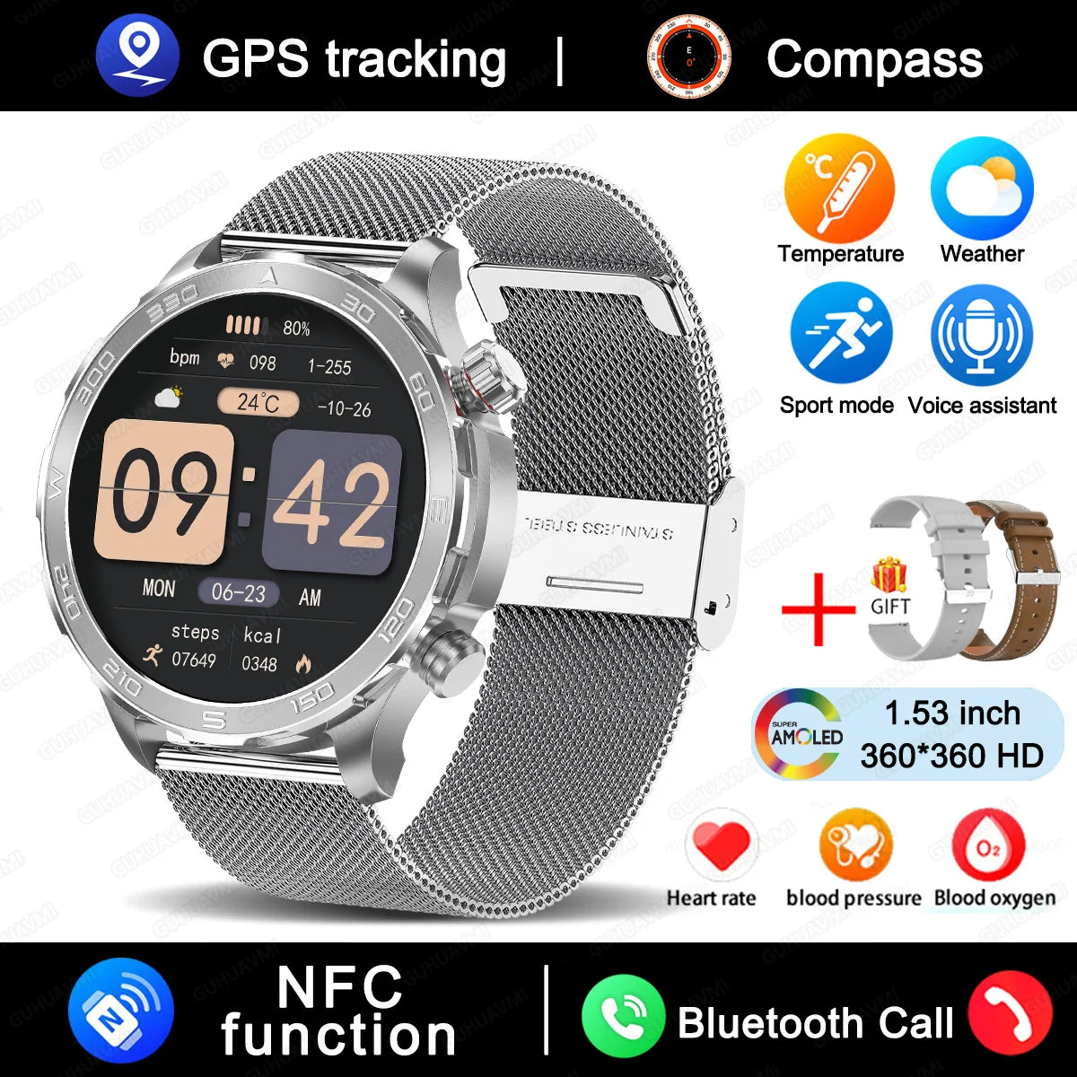 2025 New For Huawei IP68 Waterproof GPS Sports Smart Watch Men AMOLED HD Screen Heart Rate NFC Bluetooth Call Smart Watch Woman