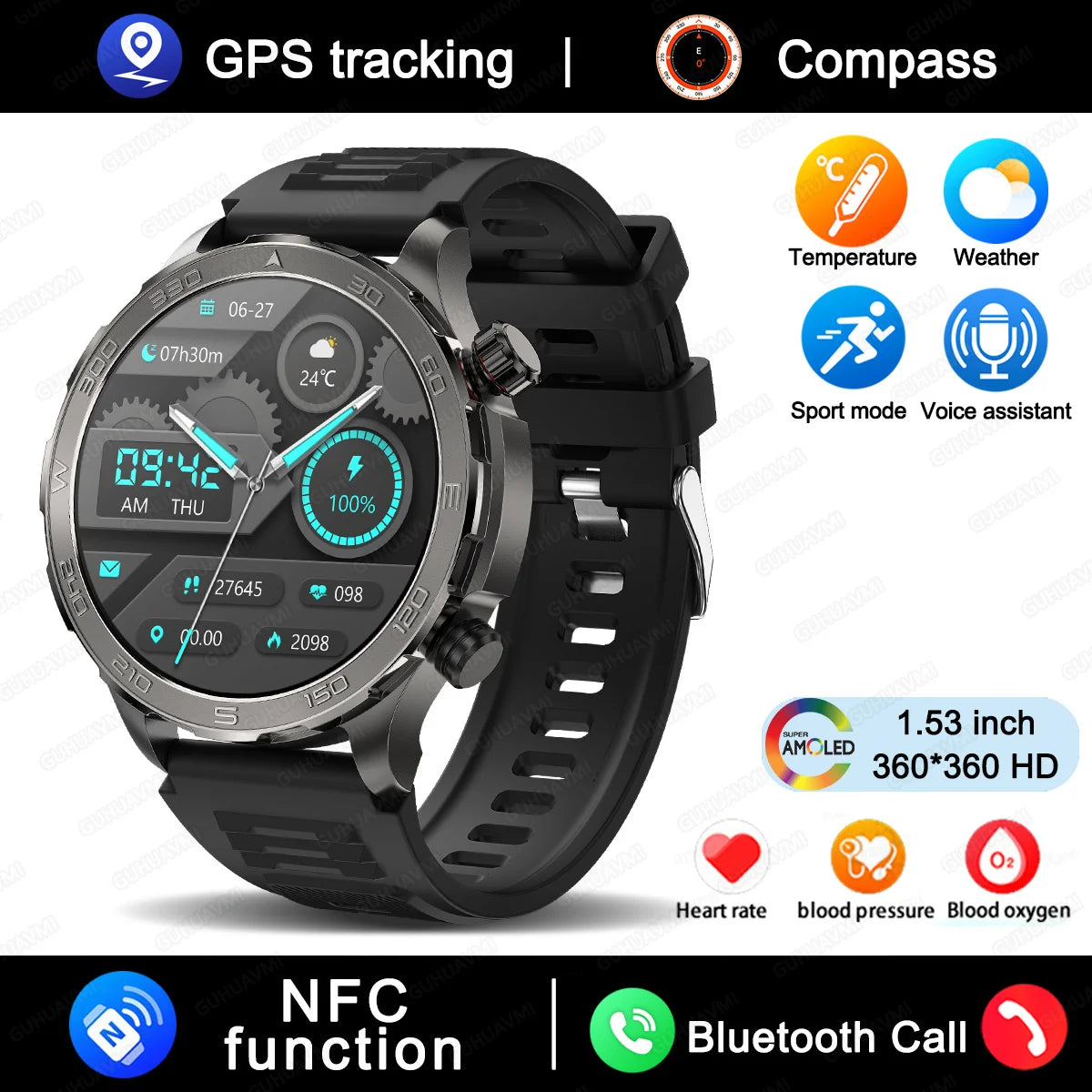 2025 New For Huawei IP68 Waterproof GPS Sports Smart Watch Men AMOLED HD Screen Heart Rate NFC Bluetooth Call Smart Watch Woman