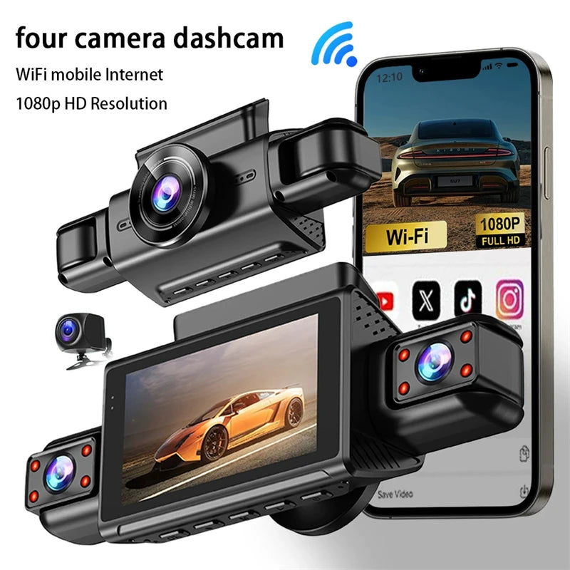 FHD 1080P 4 Channel Dashcam WiFi APP Control Front and Rear Car Camera 24h Parking Mode 4 Lens DashCam DVR Car Driving Recorder