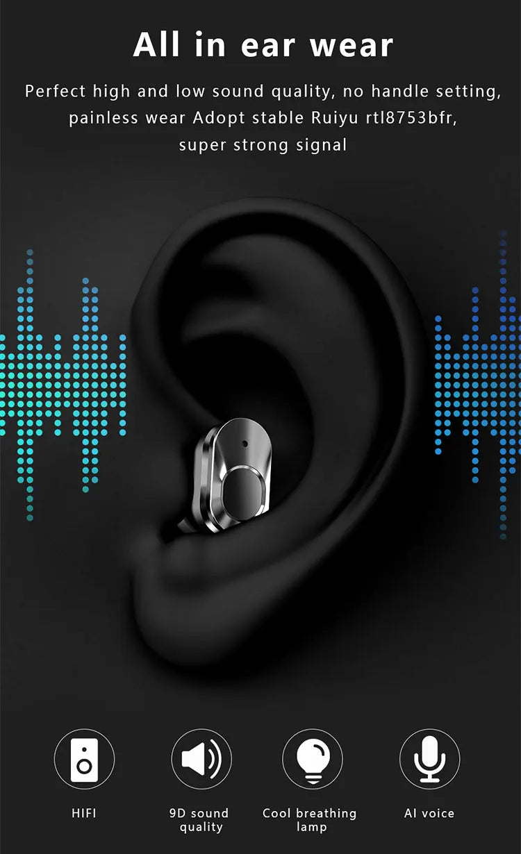 T92 Smart Watch with Earbuds 2-in-1 Music Player Heart Rate & Blood Pressure Monitor Waterproof IP67 Answer Calls with Earphones