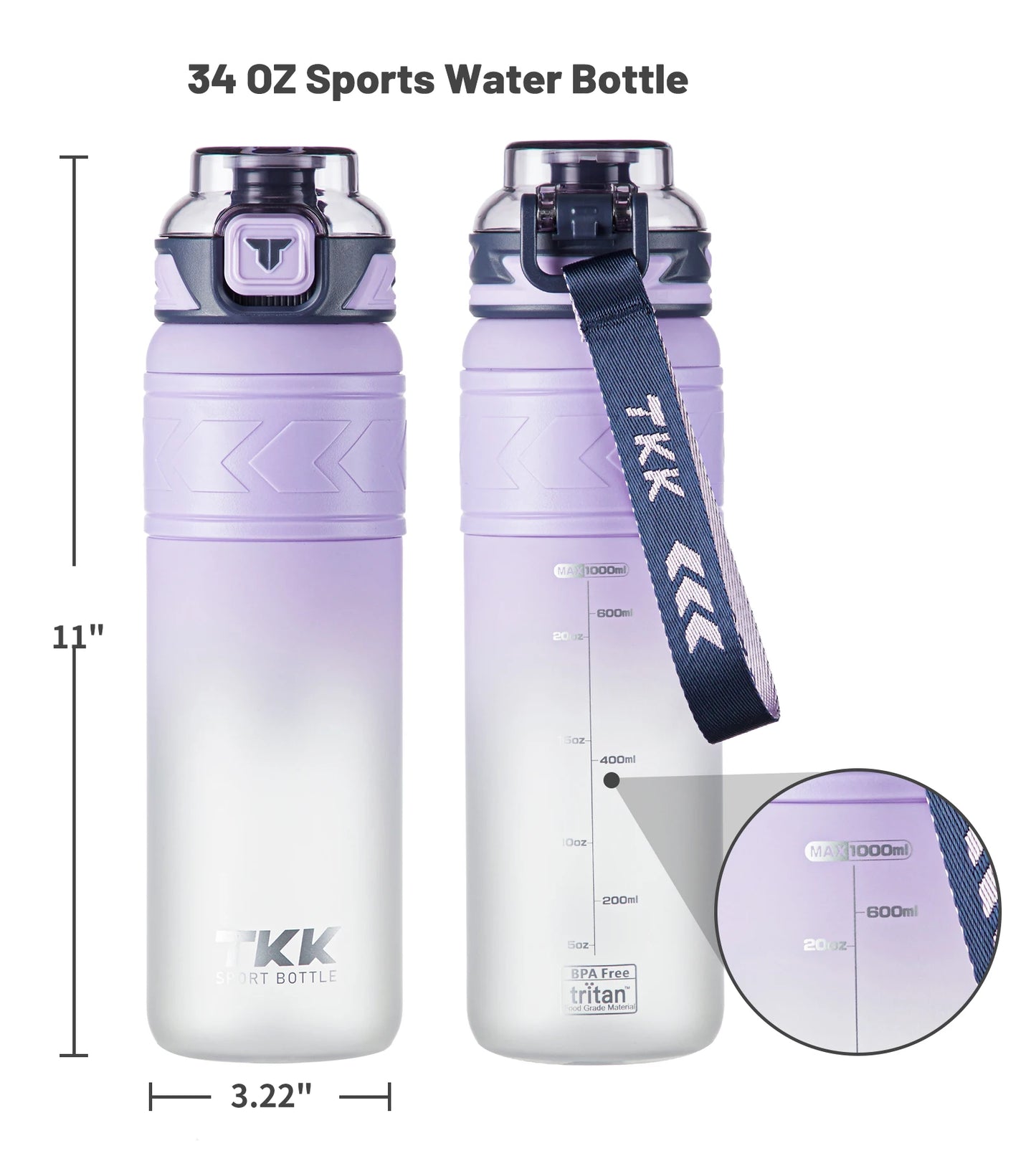 Custom Logo 1000ml Sports Tritan Water Bottle Gradient Color Design BPA-Free Lid Straw Safe Material for Running Travel Hiking