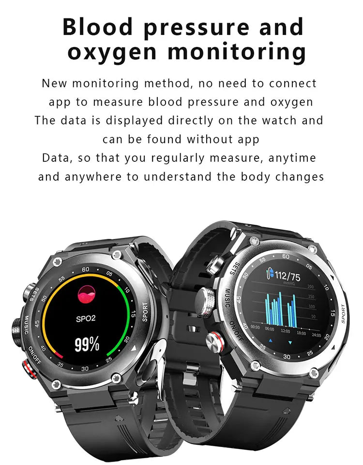T92 Smart Watch with Earbuds 2-in-1 Music Player Heart Rate & Blood Pressure Monitor Waterproof IP67 Answer Calls with Earphones