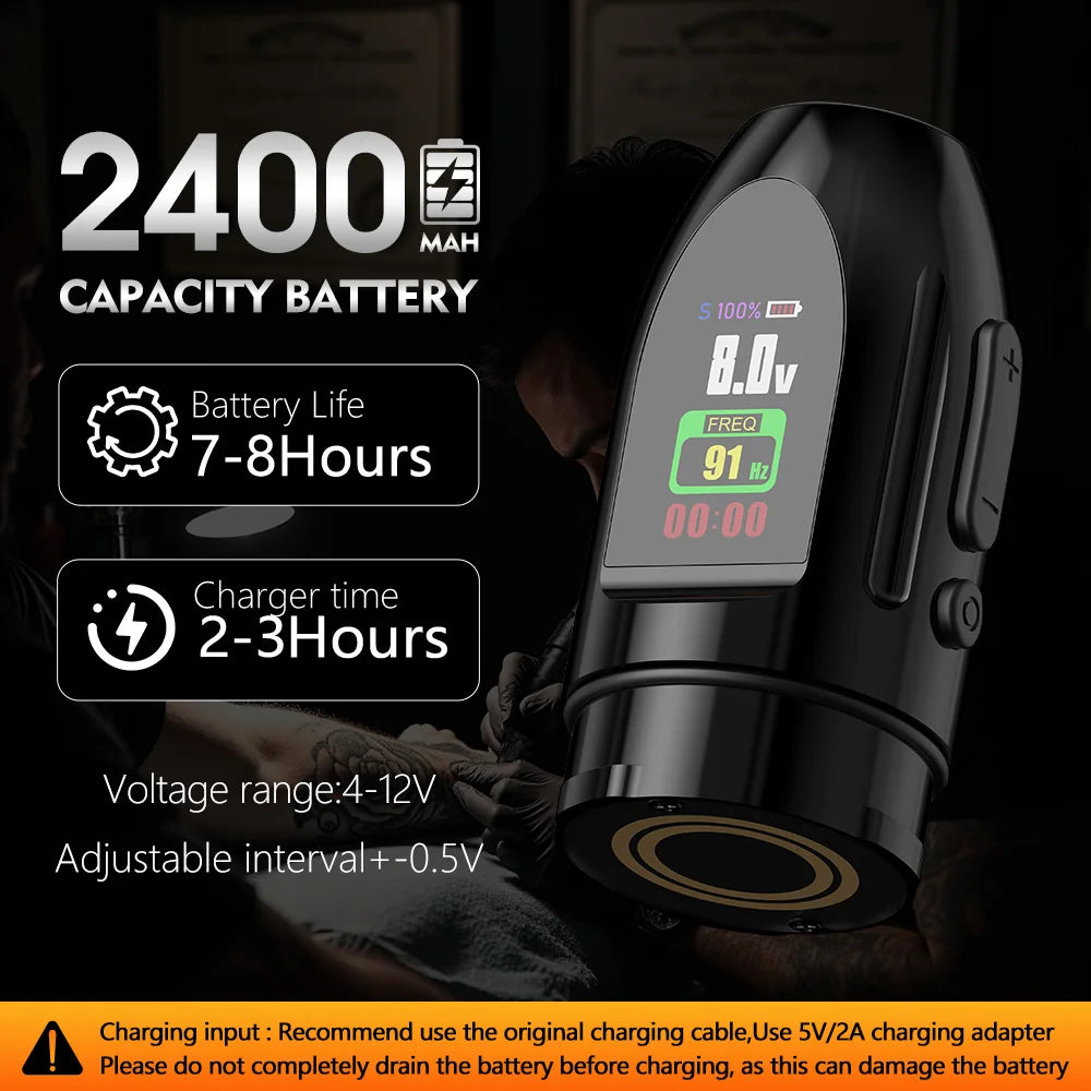 XNET 2400mAh Electric Tattoo Gun 4.0mm Stroke Professional Wireless Tattoo Pen Machine Kit with 20pcs Cartridge Spare Grip