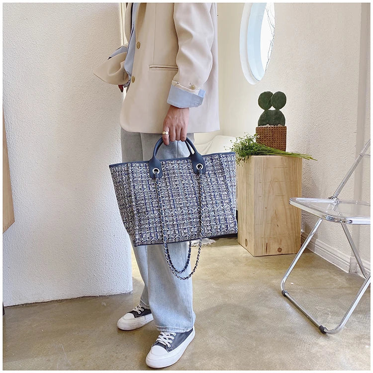 Women Tote Bag Fashion Nylon Large Handbag Chains Shoulder Bags Ladies Big Messenger Bag, Shopping Bag