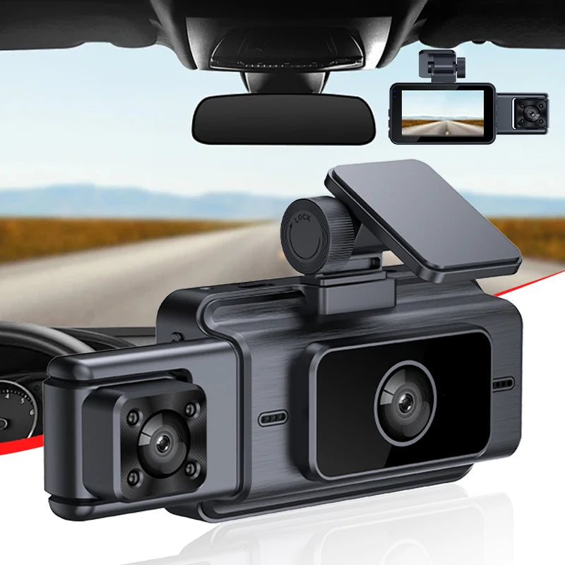 Dual Lens Car Dash Camera with Full HD 1080P IPS Screen WIFI APP Control Function-Black Box Video Recorder in Black Color