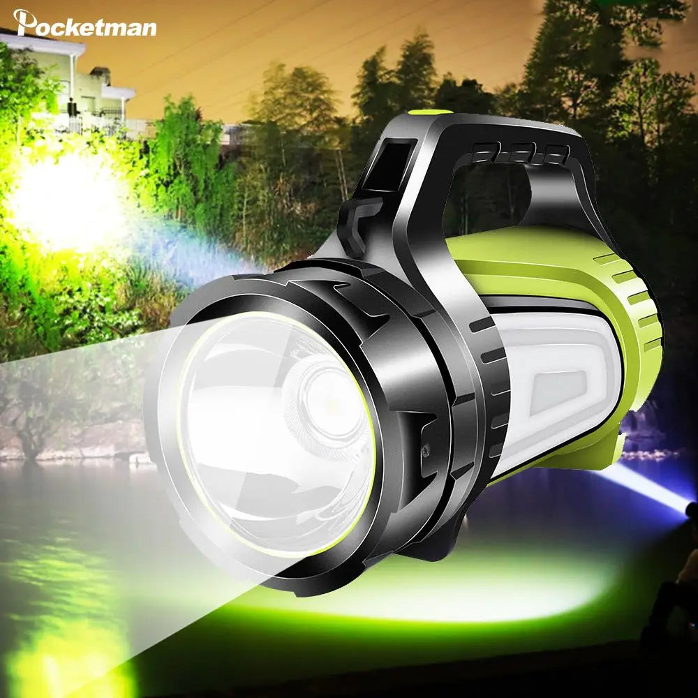 Super Bright USB Rechargeable Searchlight LED Flashlight Waterproof Ultra-Long Range Hand lamp Outdoor Hunting Fishing Light