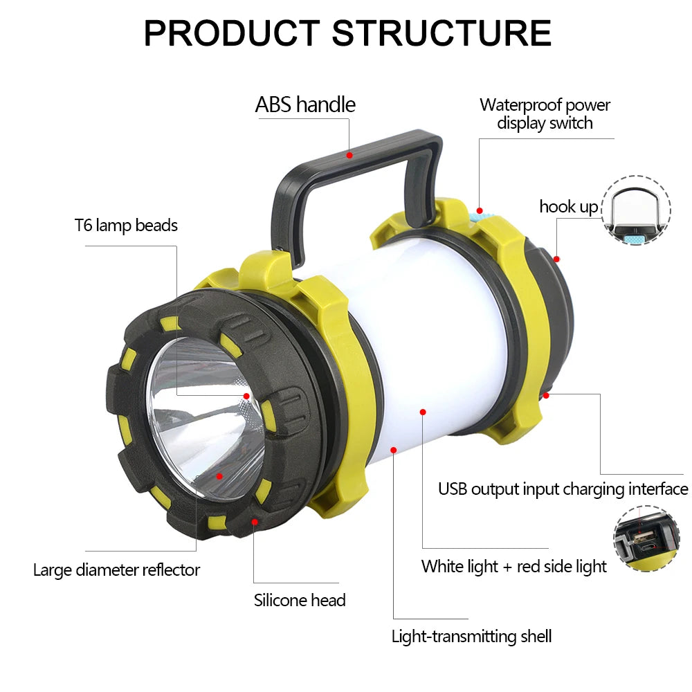 Super Bright USB Rechargeable Searchlight LED Flashlight Waterproof Ultra-Long Range Hand lamp Outdoor Hunting Fishing Light
