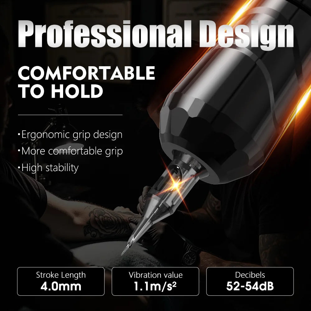 XNET 2400mAh Electric Tattoo Gun 4.0mm Stroke Professional Wireless Tattoo Pen Machine Kit with 20pcs Cartridge Spare Grip
