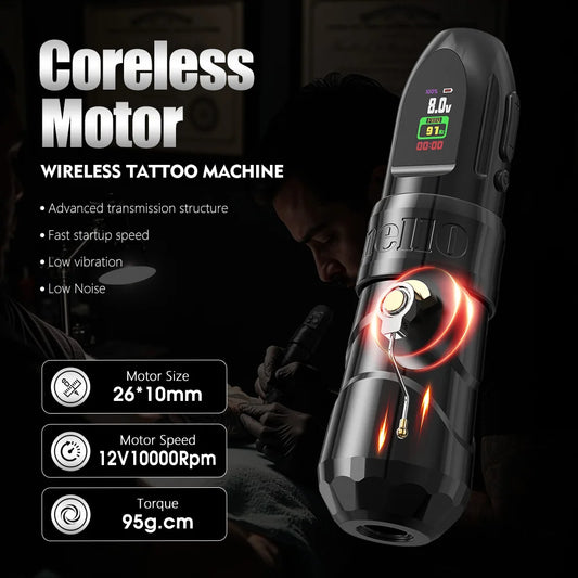 XNET 2400mAh Electric Tattoo Gun 4.0mm Stroke Professional Wireless Tattoo Pen Machine Kit with 20pcs Cartridge Spare Grip