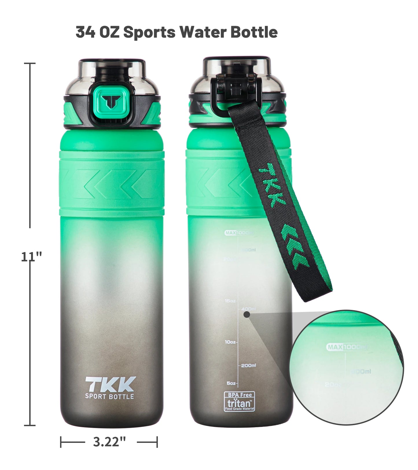 Custom Logo 1000ml Sports Tritan Water Bottle Gradient Color Design BPA-Free Lid Straw Safe Material for Running Travel Hiking