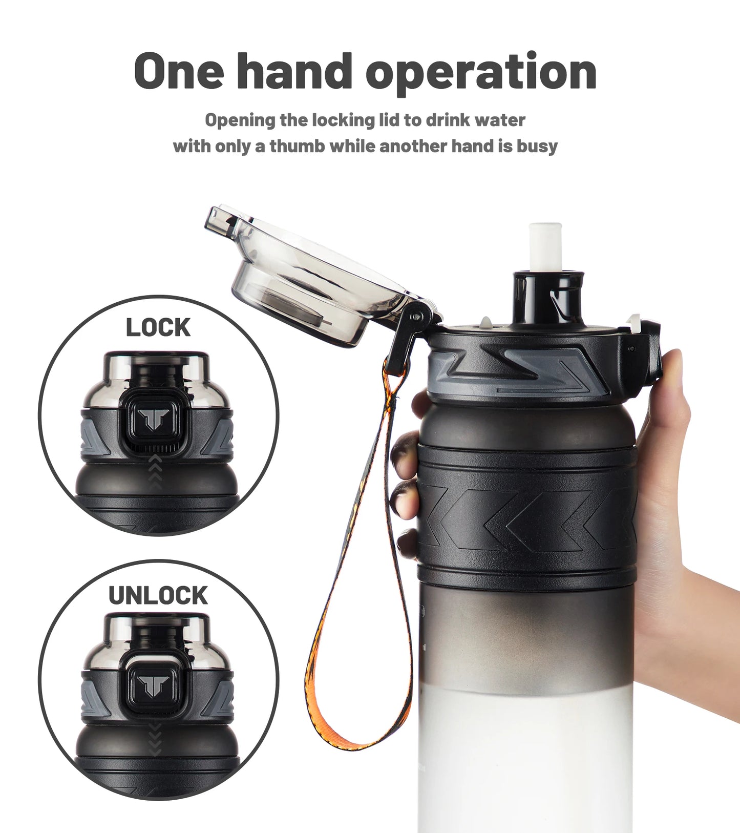 Custom Logo 1000ml Sports Tritan Water Bottle Gradient Color Design BPA-Free Lid Straw Safe Material for Running Travel Hiking