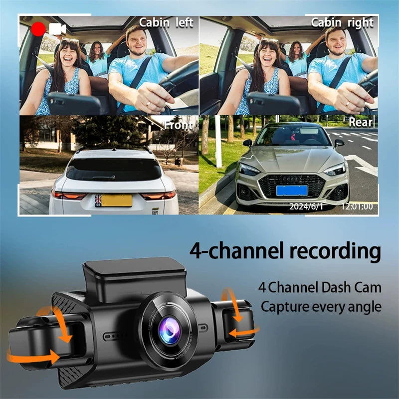 FHD 1080P 4 Channel Dashcam WiFi APP Control Front and Rear Car Camera 24h Parking Mode 4 Lens DashCam DVR Car Driving Recorder
