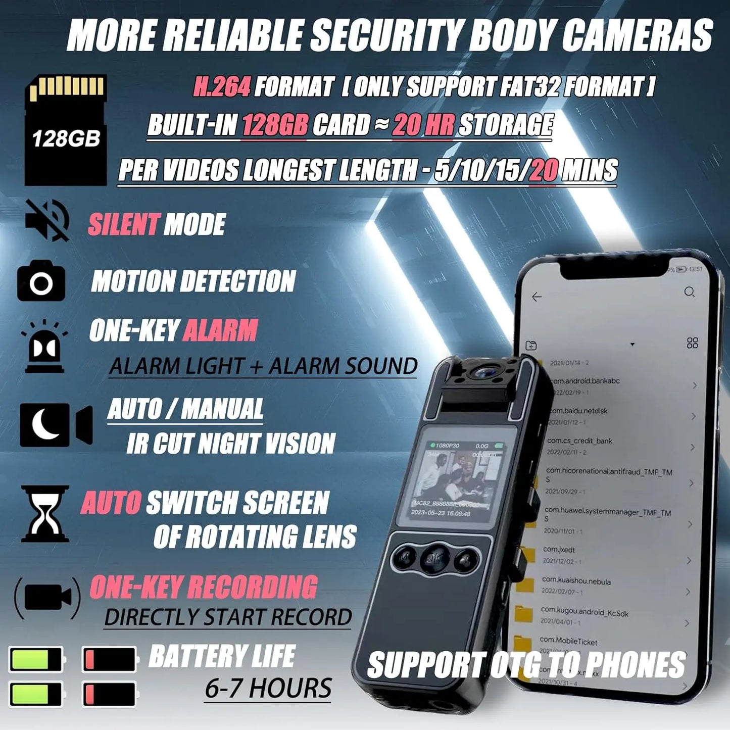 1.4 Inch Screen Body Camera with Audio and Auto Video Night Vision 1080P FHD Mini Wearable Body Worn Cam Portable