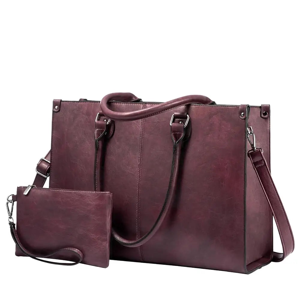 LOVEVOOK 2024 Hot Sale Vintage PU Leather Computer Bag Business Handbag Large Capacity Laptop Tote Work Bag Laptop Bag for Women