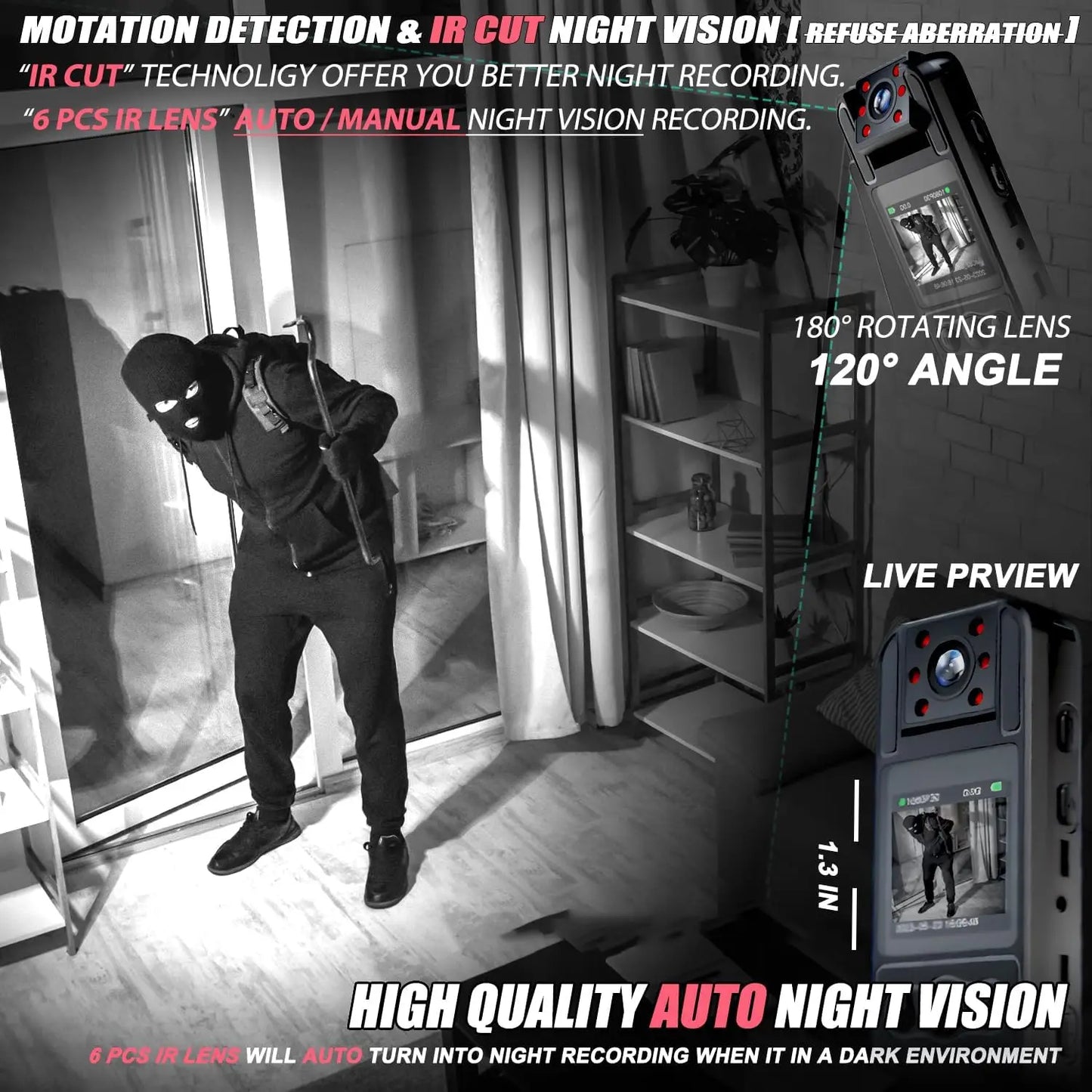 1.4 Inch Screen Body Camera with Audio and Auto Video Night Vision 1080P FHD Mini Wearable Body Worn Cam Portable