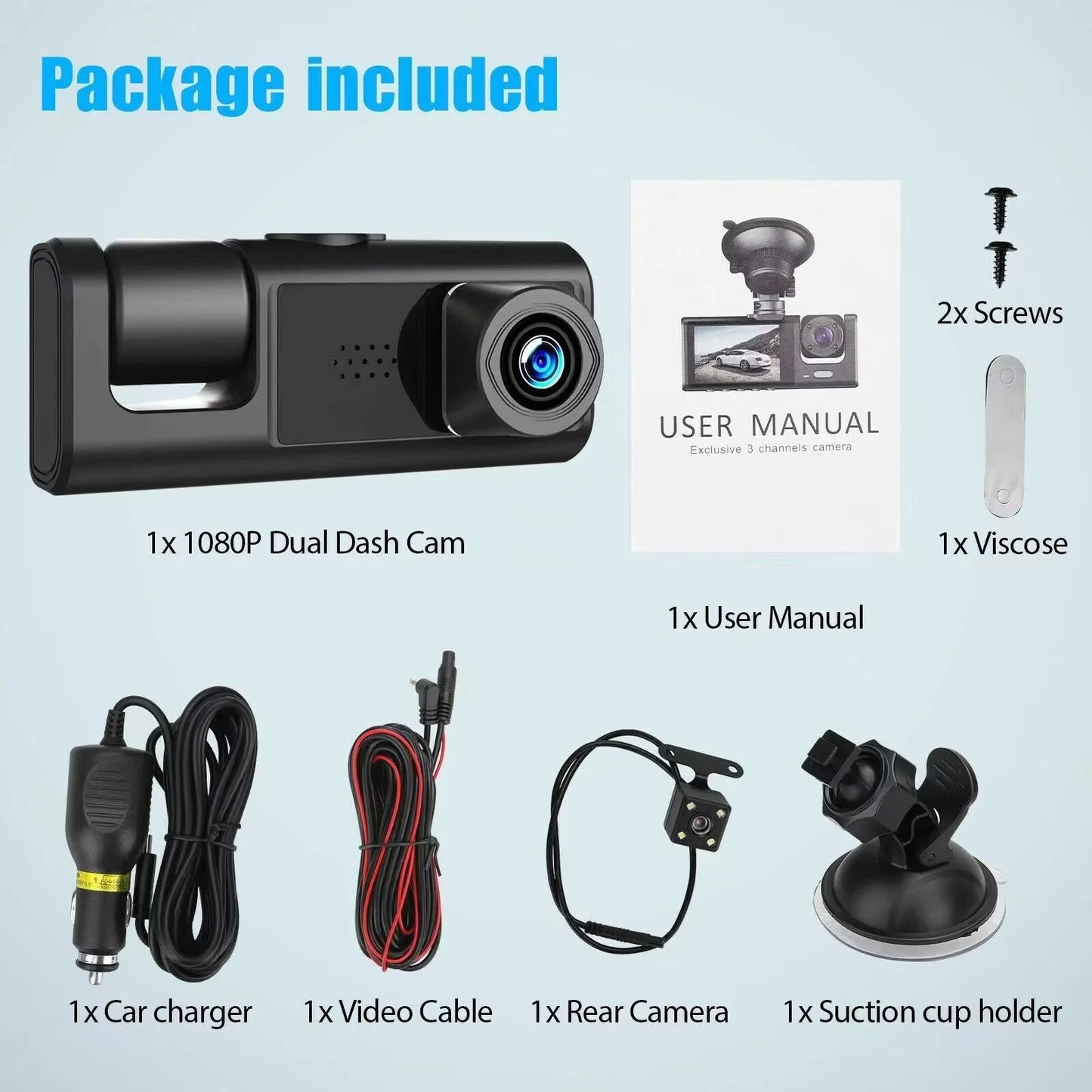 3 Lens Camera Car DVR Dash Cam 1080P Full Hd Front Wide Angle IR Inner Reverse Video Recorder Driver Car Black Box