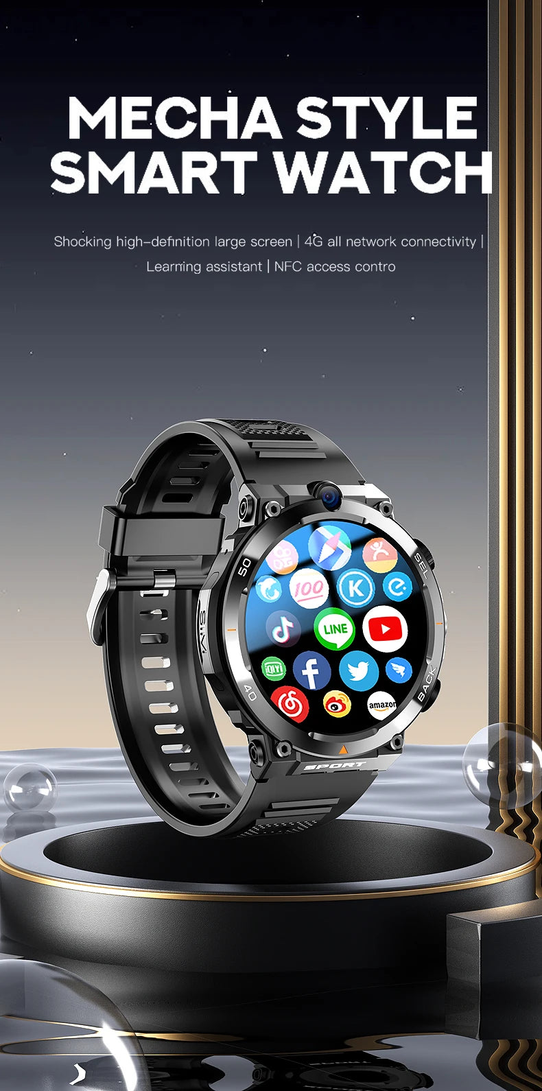 2024 4G 5G Smart Watch H10 WiFi GPS Dual Camera Video Call NFC 4+64GB 900MAH Battery Android Sport Smart Watch