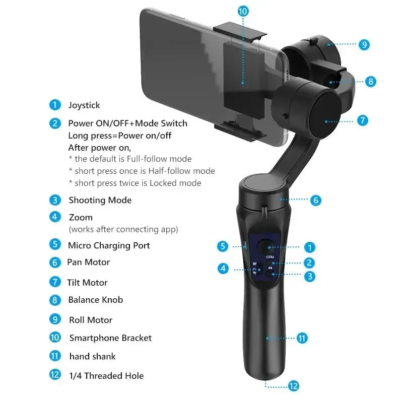 H4 3 Axis Handheld Smartphone F6 Gimbal Stabilizer Cellphone for Action Camera Phone Video Record Face Tracking VLOG Selfie