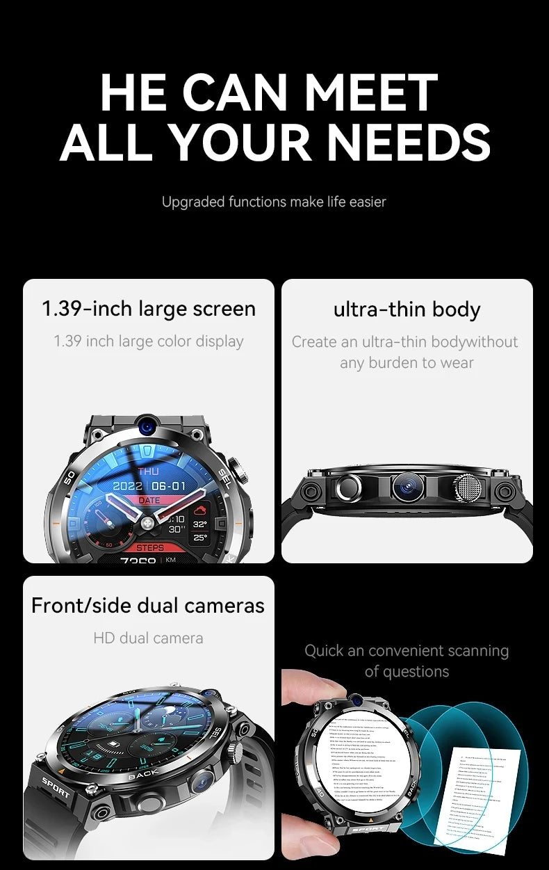 2024 4G 5G Smart Watch H10 WiFi GPS Dual Camera Video Call NFC 4+64GB 900MAH Battery Android Sport Smart Watch