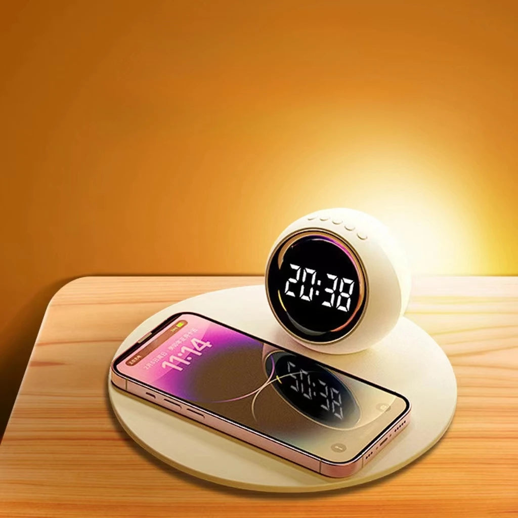 Yapears Wireless Chargers QI Phone Charger Adapter Multifunction Alarm Clock 15W Fast Charging With Led Night Light
