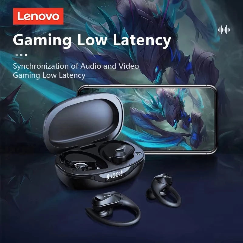 Lenovo LP75 Sports Wireless Earphones with Mics,Button Control, LED Power Display,Hifi Stereo Sound BT 5.3 TWS Headphones