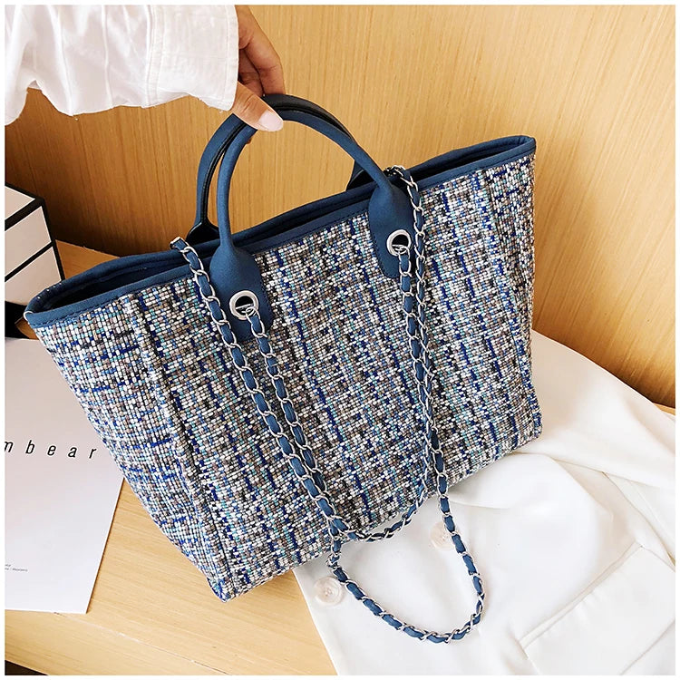 Women Tote Bag Fashion Nylon Large Handbag Chains Shoulder Bags Ladies Big Messenger Bag, Shopping Bag