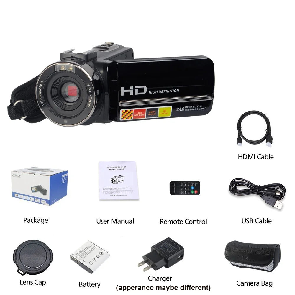 Popular Professional HDV Night Vision Recorder Camcorder Full hd 1080p 24mp Remote Control Mini Camera Digital Video Camera