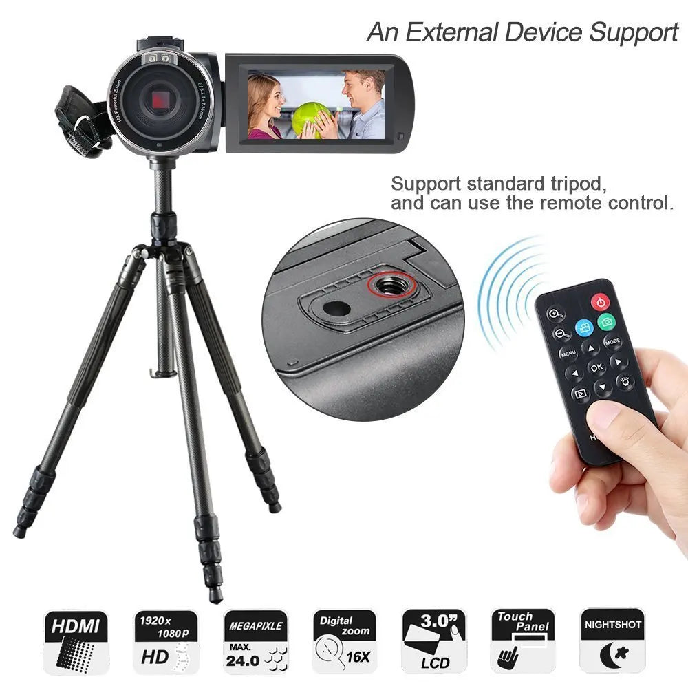 Popular Professional HDV Night Vision Recorder Camcorder Full hd 1080p 24mp Remote Control Mini Camera Digital Video Camera
