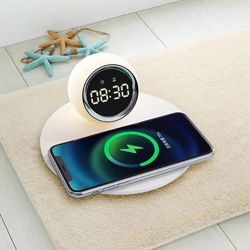 Yapears Wireless Chargers QI Phone Charger Adapter Multifunction Alarm Clock 15W Fast Charging With Led Night Light
