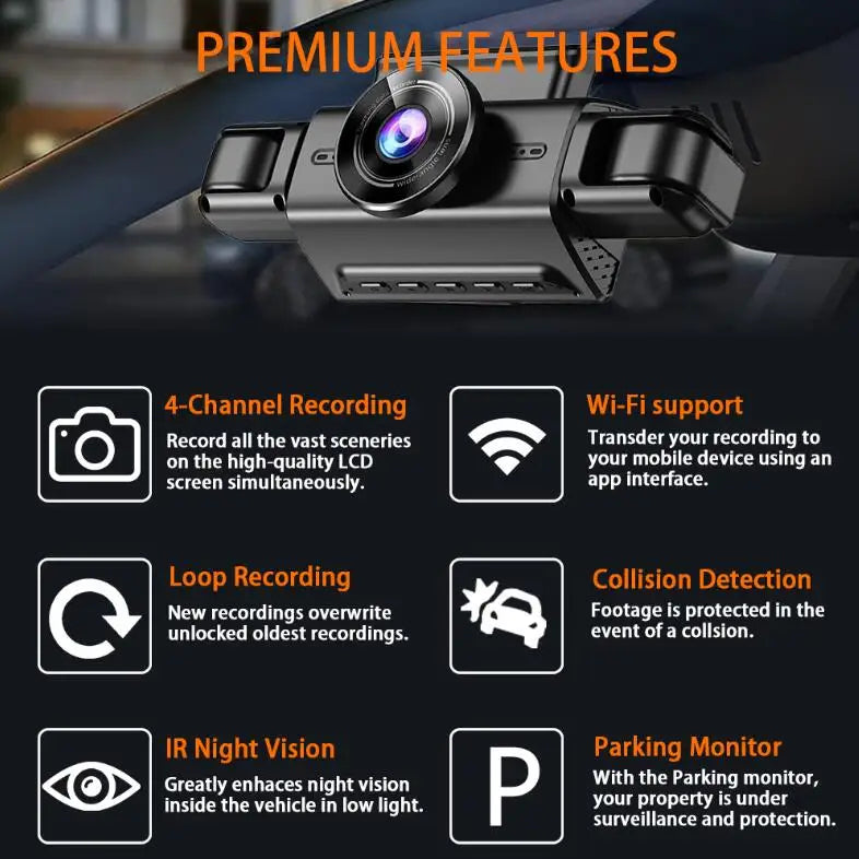 FHD 1080P 4 Channel Dashcam WiFi APP Control Front and Rear Car Camera 24h Parking Mode 4 Lens DashCam DVR Car Driving Recorder