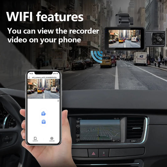 Dual Lens Car Dash Camera with Full HD 1080P IPS Screen WIFI APP Control Function-Black Box Video Recorder in Black Color