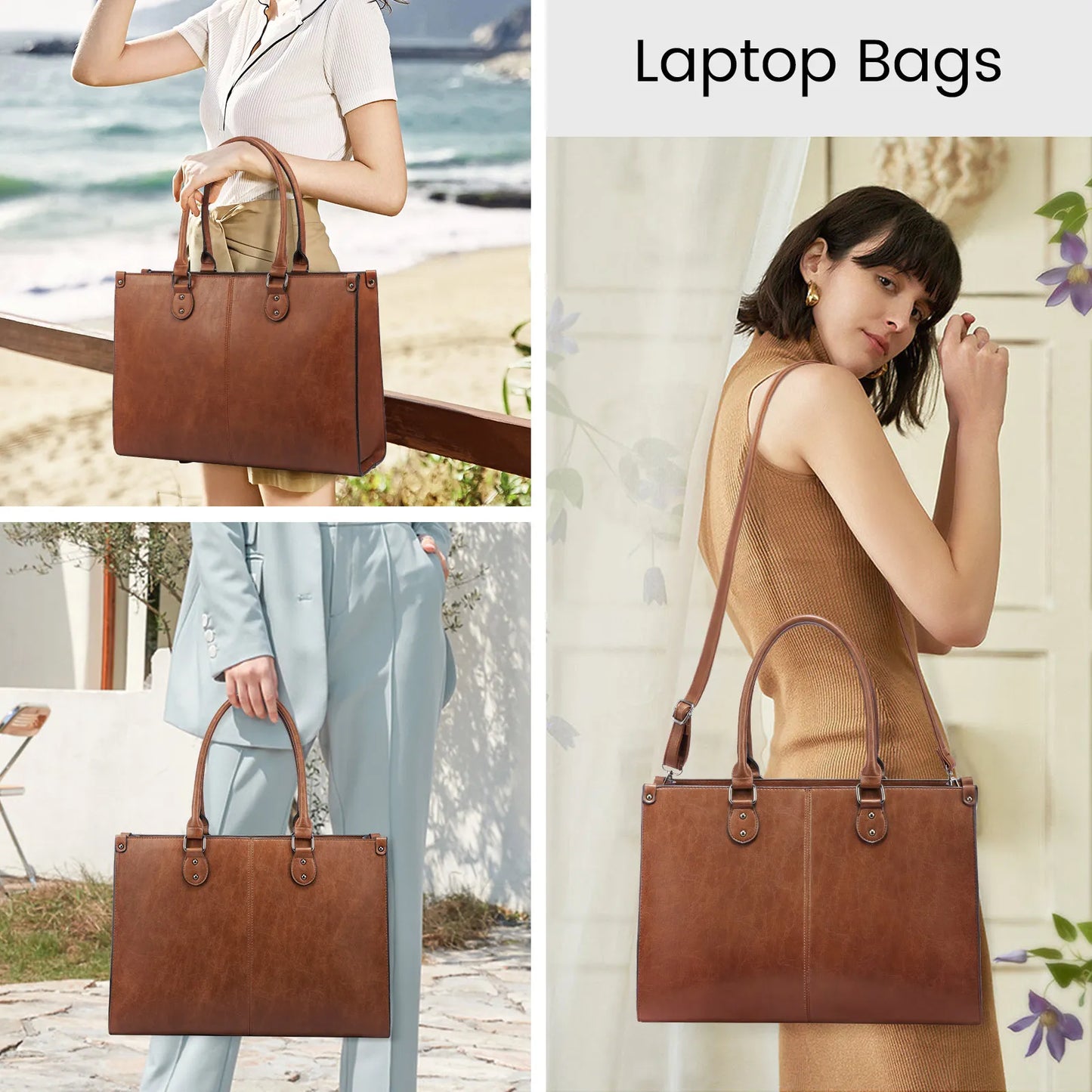 LOVEVOOK 2024 Hot Sale Vintage PU Leather Computer Bag Business Handbag Large Capacity Laptop Tote Work Bag Laptop Bag for Women
