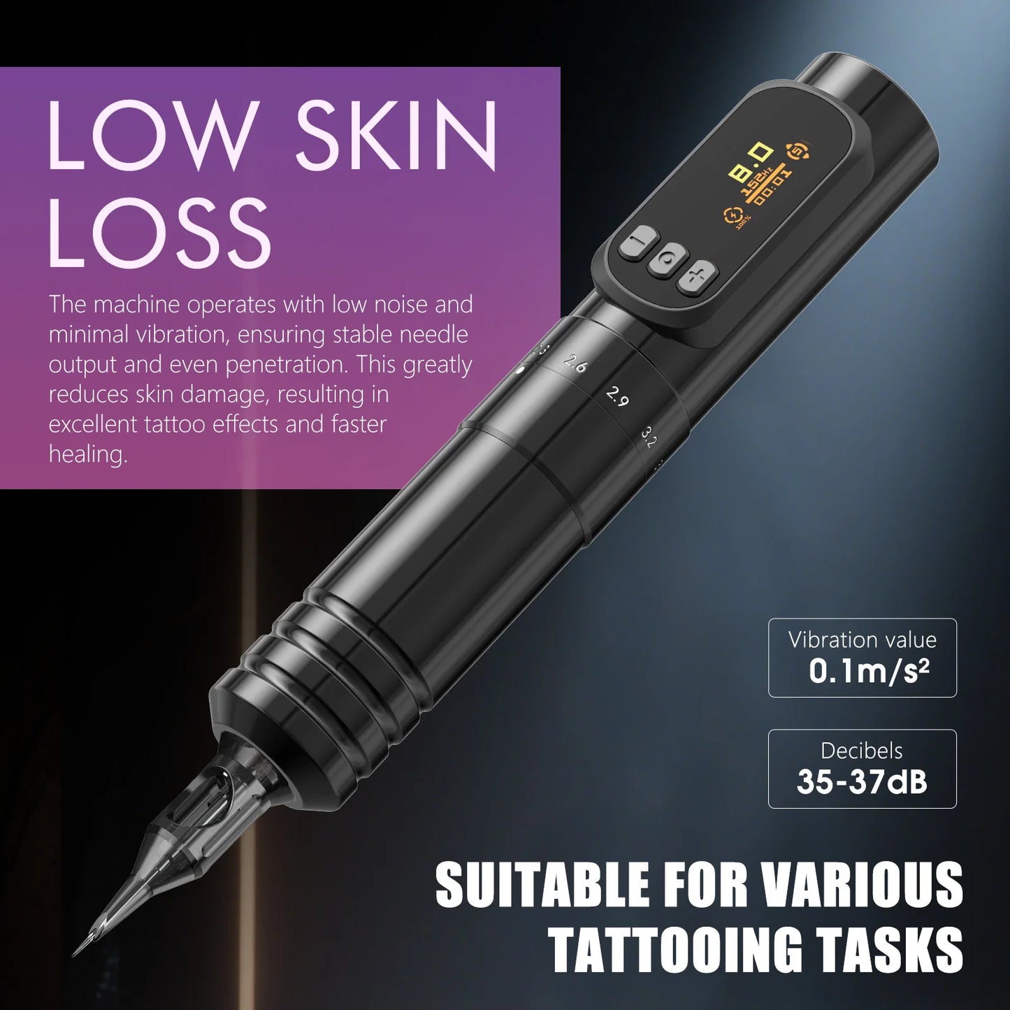 Ambition V1mini 2.0-3.5mm Adjustable Stroke Wireless Permanent Makeup Tattoo Pen Machine for Eyebrow Eyeliner Lip with 2 Battery