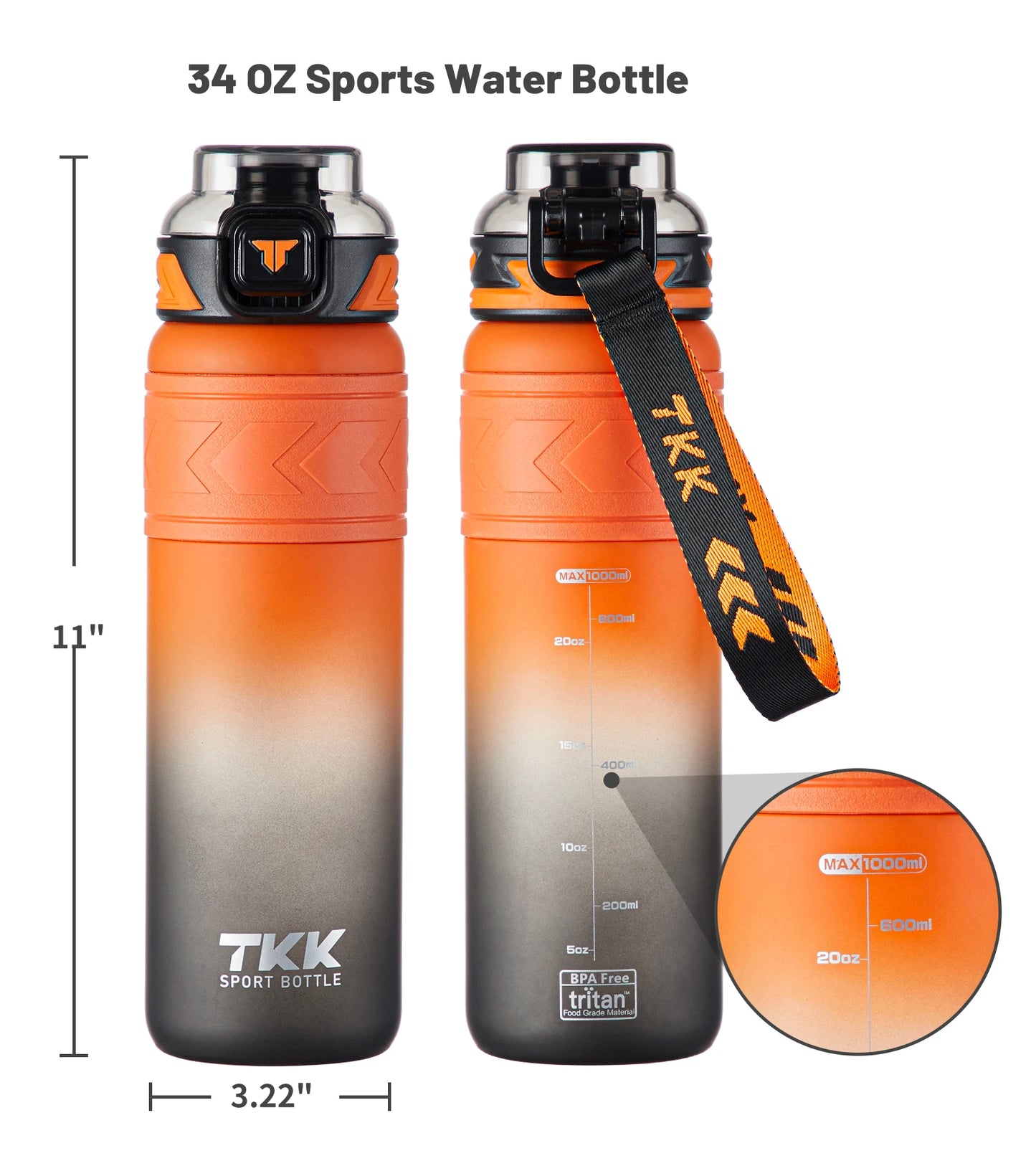 Custom Logo 1000ml Sports Tritan Water Bottle Gradient Color Design BPA-Free Lid Straw Safe Material for Running Travel Hiking
