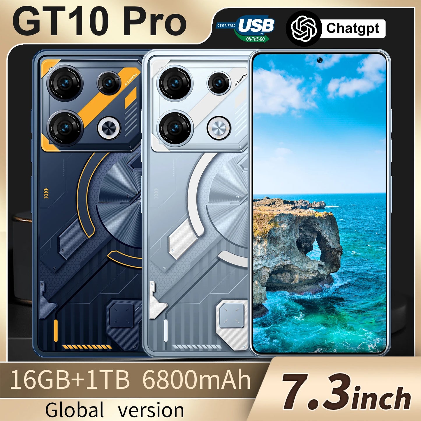GT10 Pro the Ultimate 7.3 Full Display Android 5G-Smartphone with 16GB RAM 1TB Storage and 10-Core Power