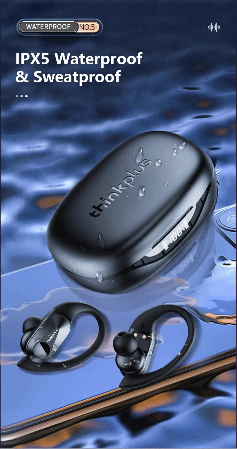 Lenovo LP75 Sports Wireless Earphones with Mics,Button Control, LED Power Display,Hifi Stereo Sound BT 5.3 TWS Headphones