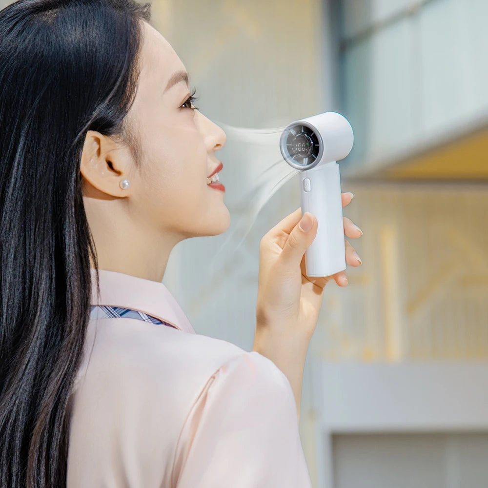 Intelligent Portable 2400mAh Lightweight Handheld High Speed Fan Rechargeable Handheld Small Lightweight Outdoor Air Cooling Fan