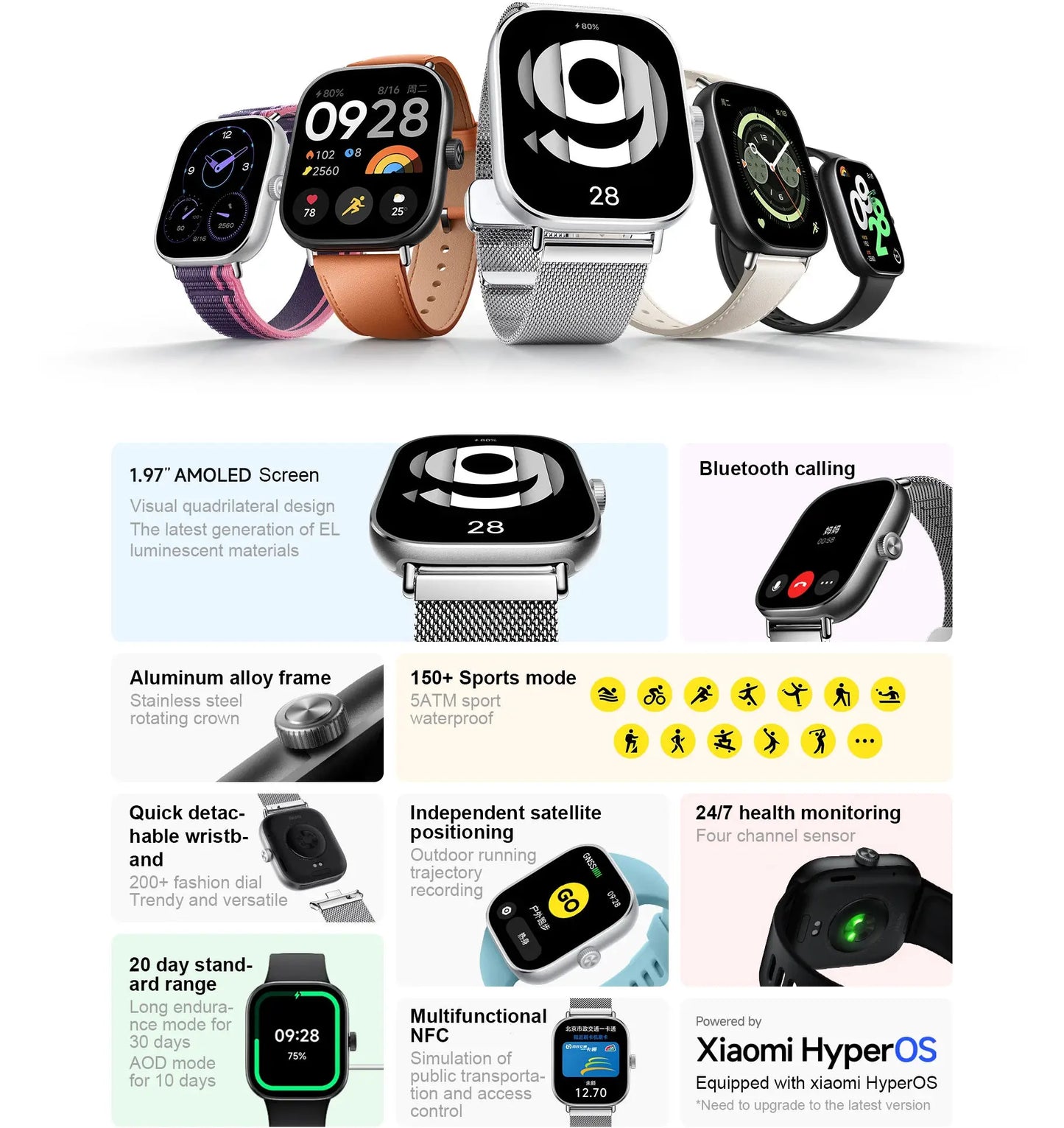 New Design Redmi Watch 4 Smartwatch 1.97'' AMOLED Display Support BT Voice Call Ultra Long 18 Days Battery Life for Xiaomi