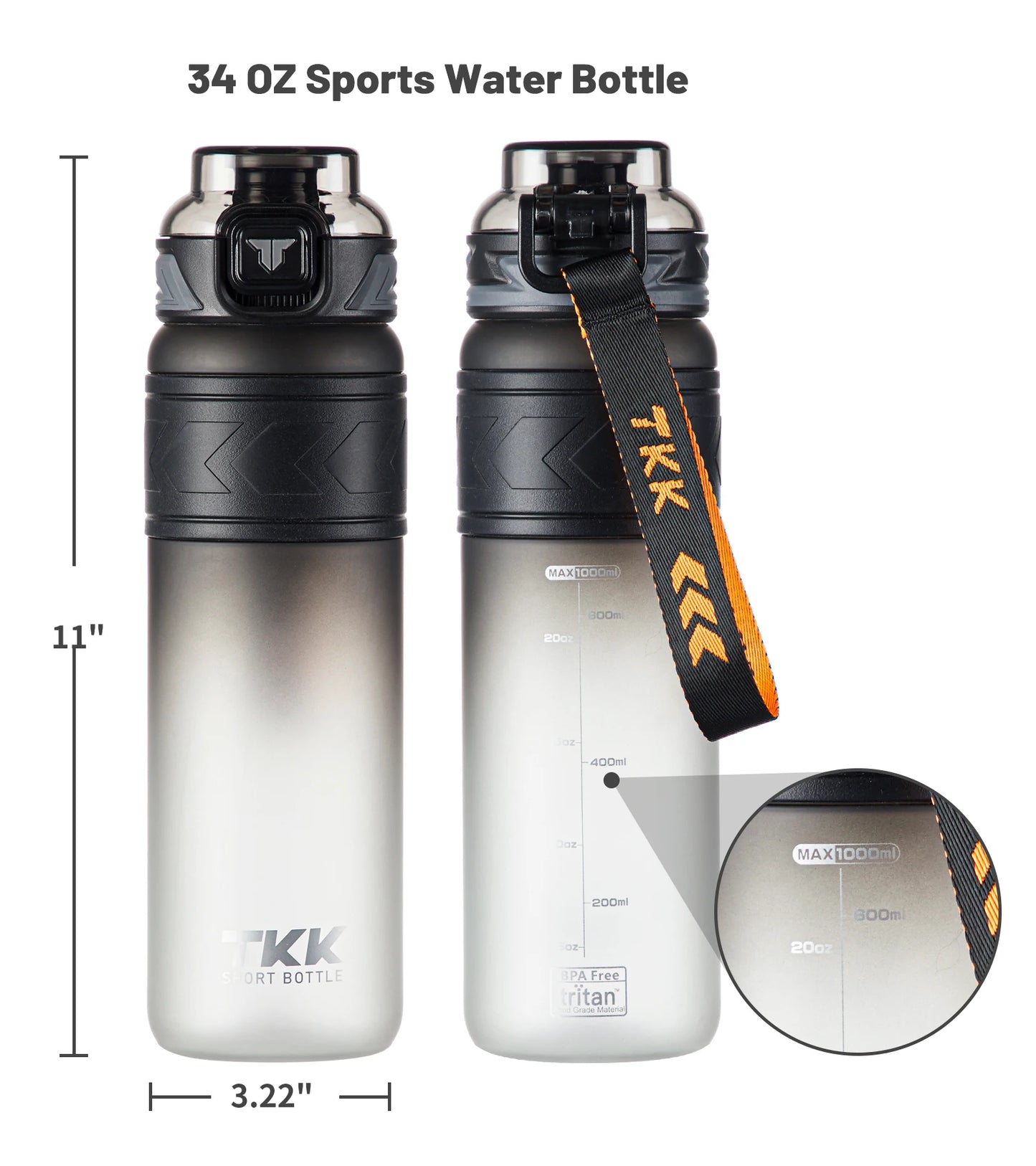 Custom Logo 1000ml Sports Tritan Water Bottle Gradient Color Design BPA-Free Lid Straw Safe Material for Running Travel Hiking