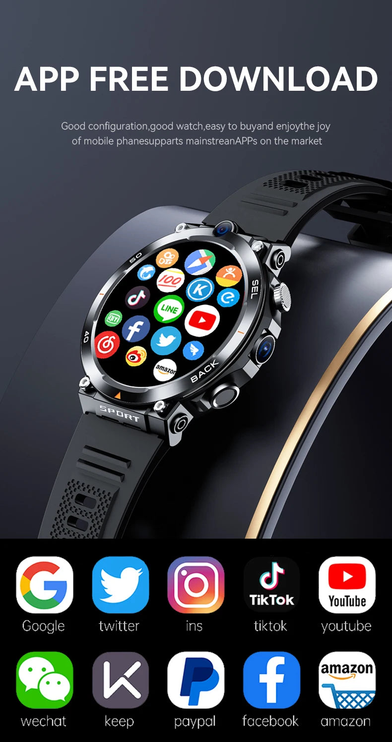2024 4G 5G Smart Watch H10 WiFi GPS Dual Camera Video Call NFC 4+64GB 900MAH Battery Android Sport Smart Watch