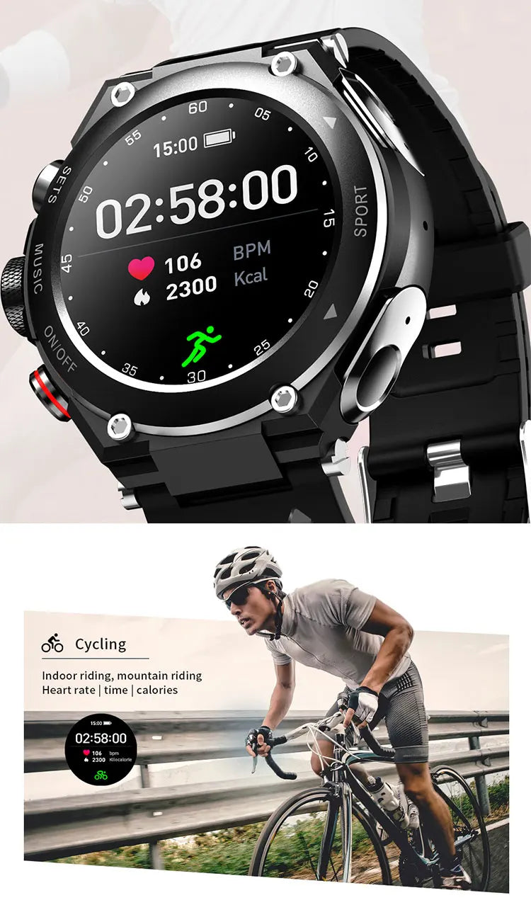 T92 Smart Watch with Earbuds 2-in-1 Music Player Heart Rate & Blood Pressure Monitor Waterproof IP67 Answer Calls with Earphones