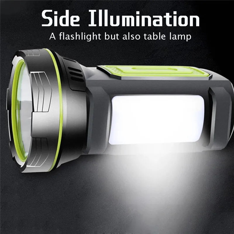 LED Strong Searchlight Flashlight Portable Hand Lamp Rechargeable 2 Lighting Modes Emergency Hiking Camping Energy Saving Torch