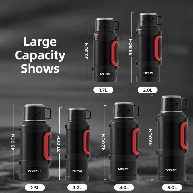 Stainless Steel Thermos Bottle with Handle Outdoor Portable Large Capacity Thermal Water Bottle ,Keep Hot and Cold for 72H